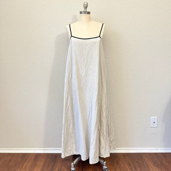 MVN The Label Maxi Slip Dress Beige Linen Sleeveless Swing Lagenlook - Picture 1 of 12